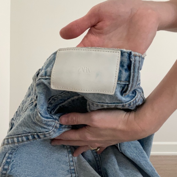Zara Light Blue Straight Leg Raw Hem Jeans - Picture 8 of 8